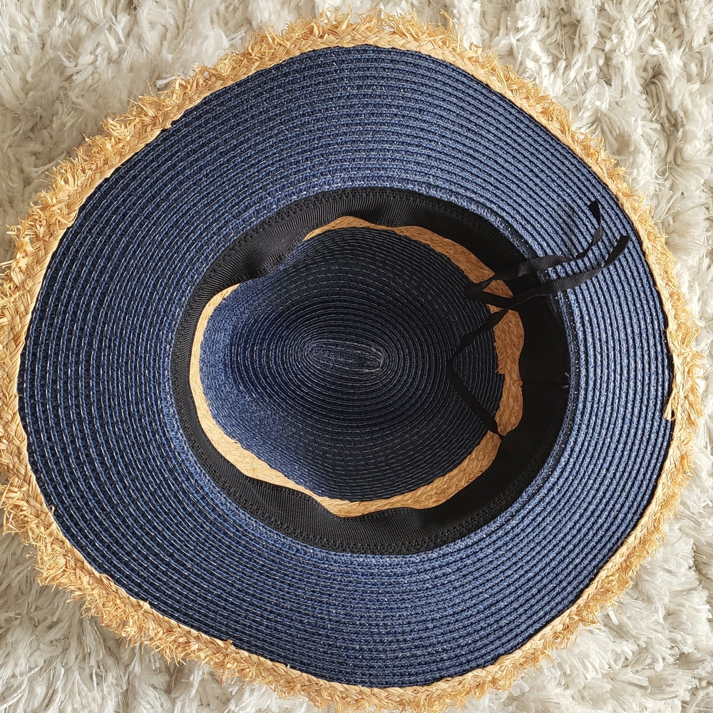 Sassy Jones Stylish Navy and Tan Straw Hat - Picture 3 of 3